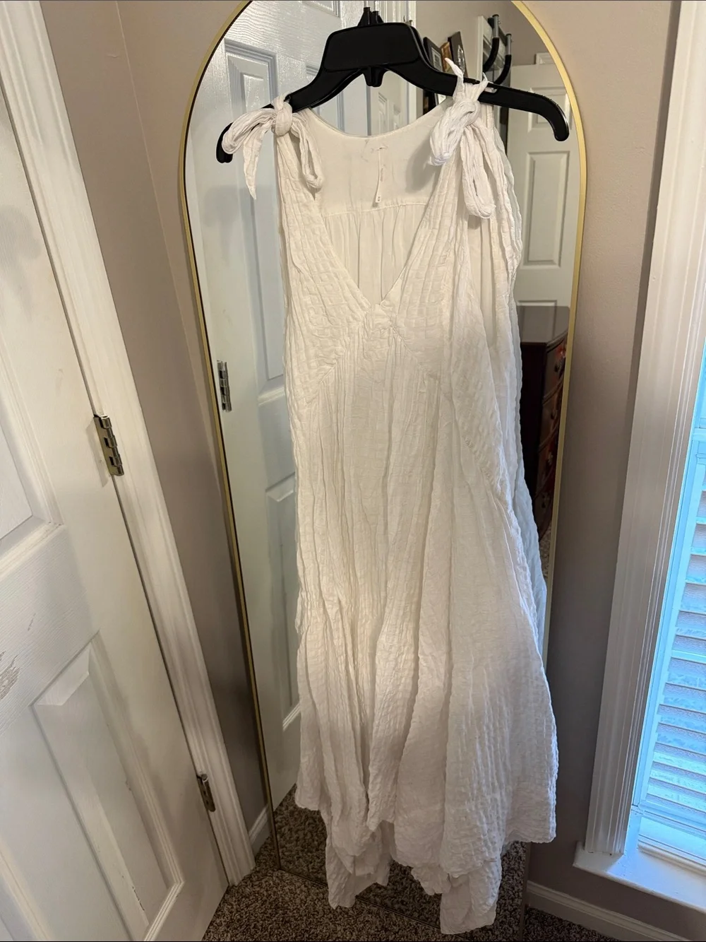 Free People White Midi Tie-Shoulder Gauze Dress